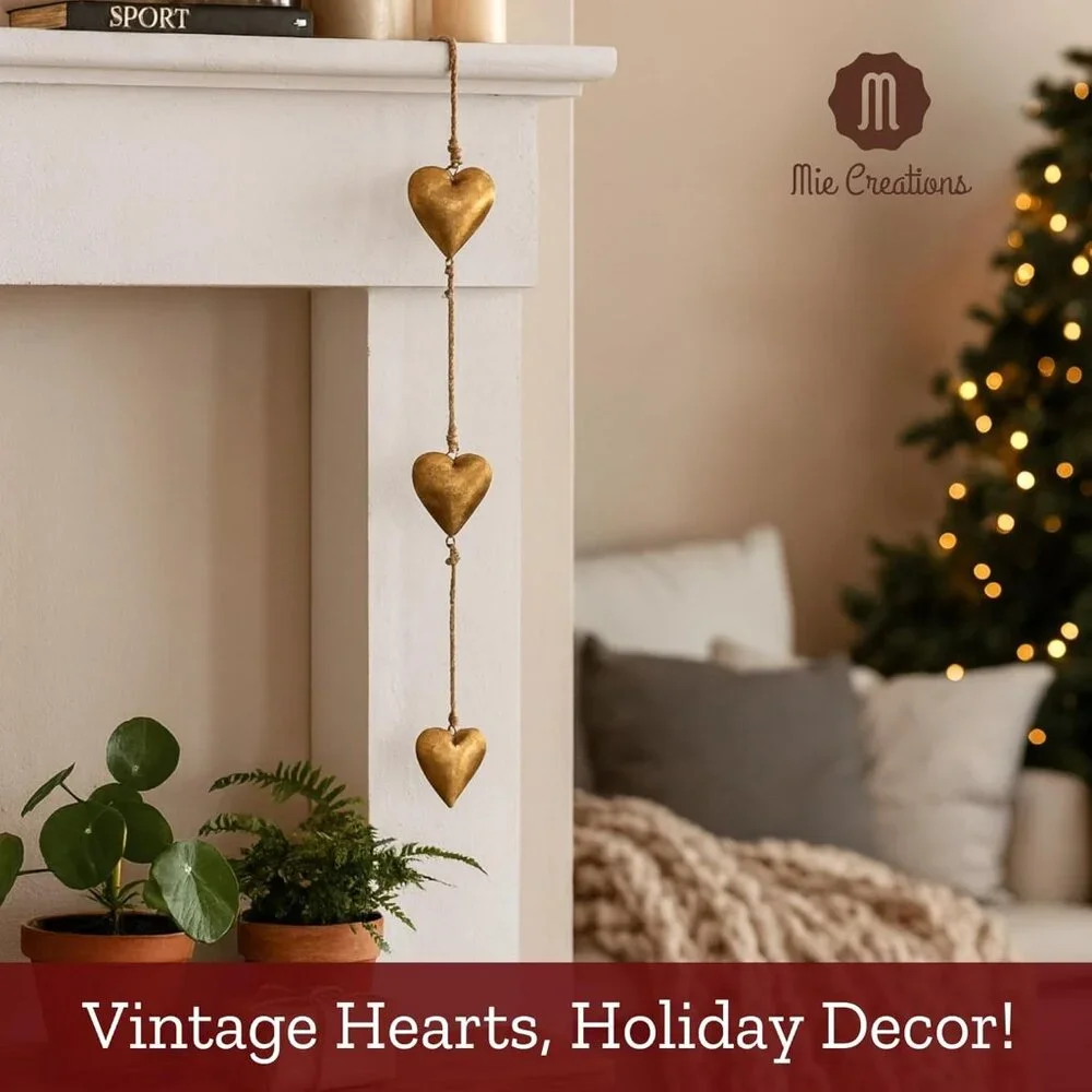 🆕 Vintage Metal Heart Wall Hanging Art Gold Hearts Shaped Bedroom Wall Decor